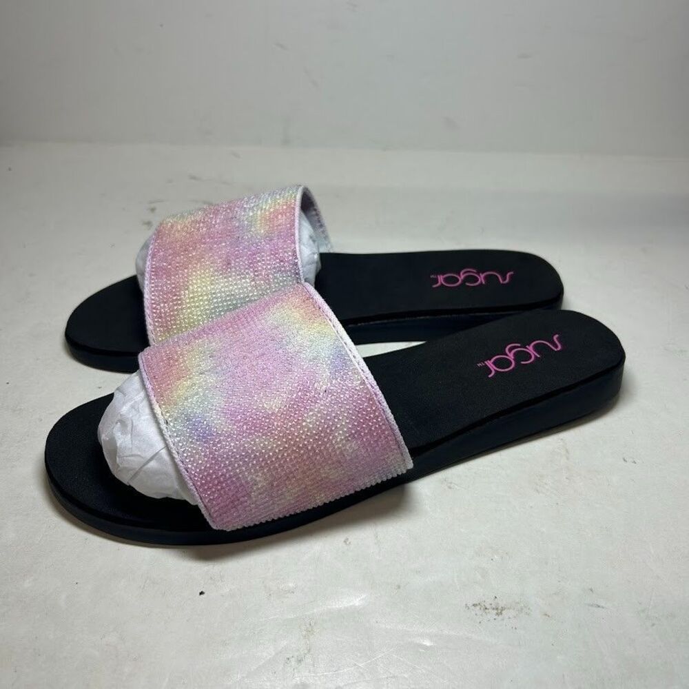 Sugar Womens 9 M Pastel Multi Embellished Flat Slide Sandals NIB TE6